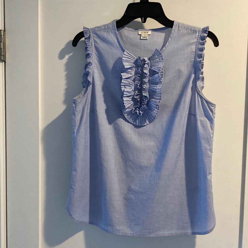 J Crew Women’s Light Blue Ruffle Trim Blouse Size 6